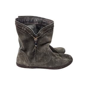 UGG Western Boho Suede Mid Calf Boots Moccasins Round Toe Black Size 6